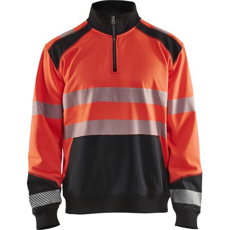 Felpa da lavoro con colletto da camionista alta visibilità 3556 - Rosso fluorescente/Nero M