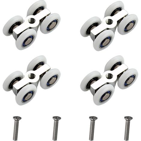 Lot de 4 roulettes pour porte de douche coulissante, roulements à billes métalliques pour rail de porte coulissante, glissement silencieux, convient pour la douche, la cuisine, les baies vitrée (1/4)