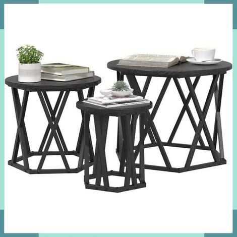 Table d'appoint empilable 3 pcs - Modèle 868255 - Chêne noir - Bois d'ingénierie & acier - 53×53×40 cm (1/5)