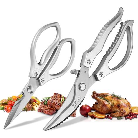 Ciseaux de Cuisine Professionnels: Ciseaux de Cuisine Robustes en Acier Inoxydable,Verrou de SéCurité, AdaptéS à La Cuisson du Poulet,Volaille,Viande,Poisson,LéGumes et Barbecue(Argenté) (1/5)