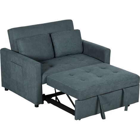 Loveseat Sofa Bed, Convertible Bed Settee  2 Pillows, Side Pockets, Charcoal Grey (1/5)