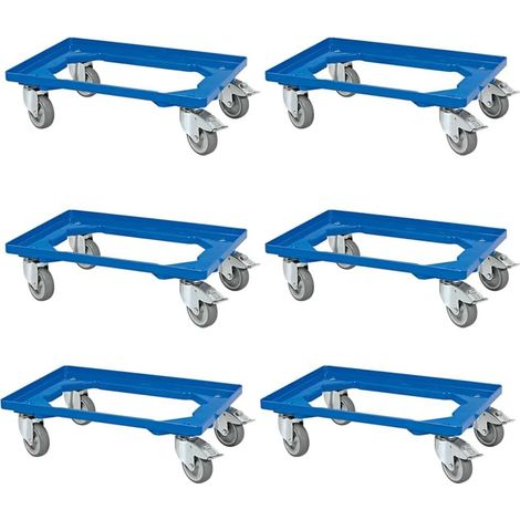 BRB 6 Kistenroller/Transportroller, blau, für Behälter 600x400 mm, 4 Lenkrollen, Davon 2 mit Feststellbremse, Tragkraft 250 kg