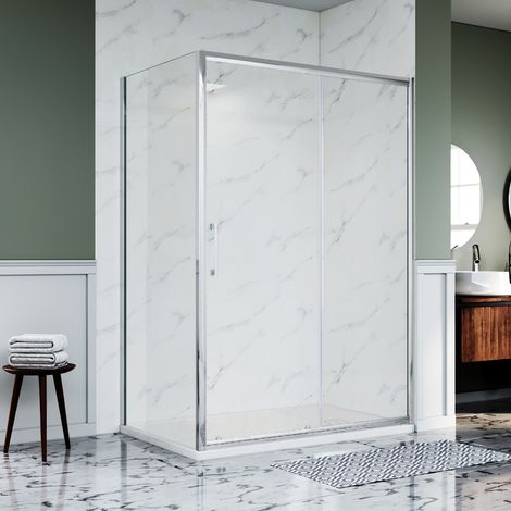 ELEGANT 1400mm Bath Cabin Modern Design Sliding Shower Cubicle 8mm Nano Coated Glass Shower Enclosure and 800mm Side Shower Panel with 1400x800mm Shower Tray Waste Trap Stainless Steel Drain Cover (1/5)