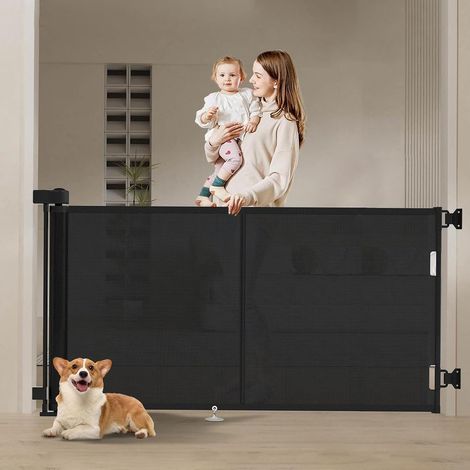 Barrière de Sécurité Rétractable pour Bébé et Animaux, 0-200cm, Barrière Securite pour Escaliers, Couloirs et Portes, Utilisation Intérieure et Extérieure (1/5)