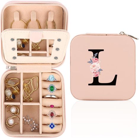 Boite a Bijoux de Voyage, Boîte à Bijoux Portable, Petite Boîte de Rangement de Bijoux de Voyage Avec Miroir, Bijoux Enfants Fille, Boite a Bijoux Fille (L) (1/5)