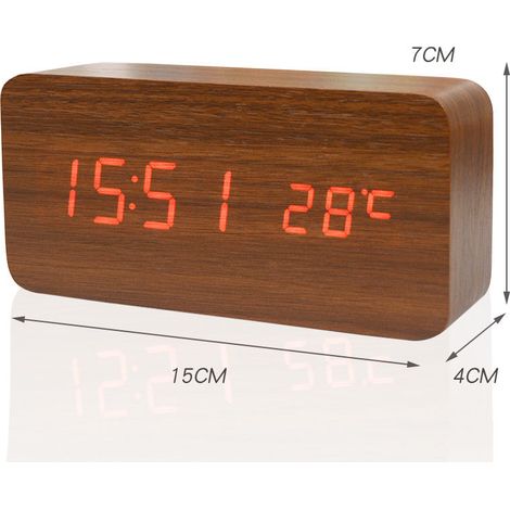 Vente directe d'usine : horloge en bois créative, silencieuse, à commande vocale, calendrier perpétuel, réveil LED, affichage de la température, lampe de chevet lumineuse en bambou Magnolia. (1/5)