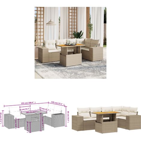 6-tlg. Garten-Sofagarnitur mit Kissen Beige Poly Rattan - Gartenmöbel Set - PE-Rattan Möbel - Outdoor Lounge - Gartenlounge - Terrassenmöbel - Home & Living (1/3)