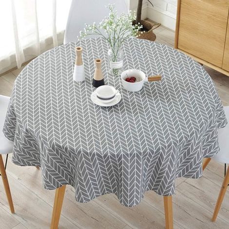 Mantel redondo a rayas con estampado floral, lavable, fiestas, reuniones familiares y picnics. 1 unidad (flores grises, 150 cm) (1/5)