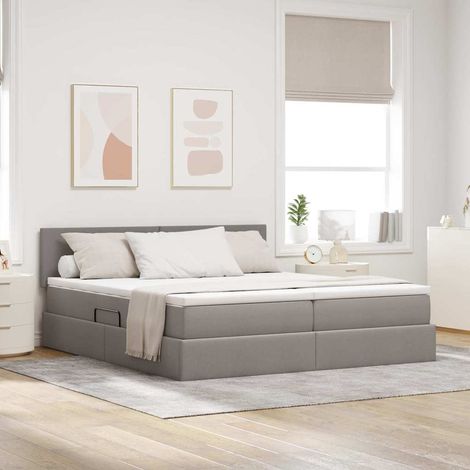 Bett mit LED-Lichtleisten mit Kopfteil Taupe 200 x 200 cm Stoff (1/5)