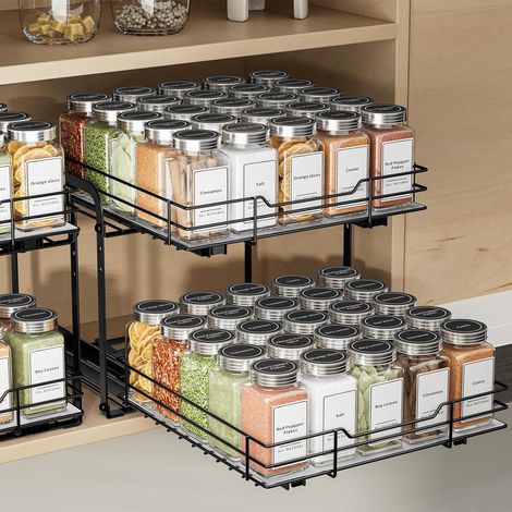 Spice Rack, Cupboard Organizer, 2 Levels Spice Rack for Kitchen Cupboard Storage, Kitchen Storage and Organization, Black P27.2 x W29.3 x H24 cm (1/5)