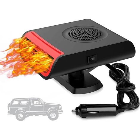 Calentador de coche portátil de 12 V con descongelador, calentamiento rápido, ajustable 360°, purificador de aire y enchufe para encendedor de cigarrillos.