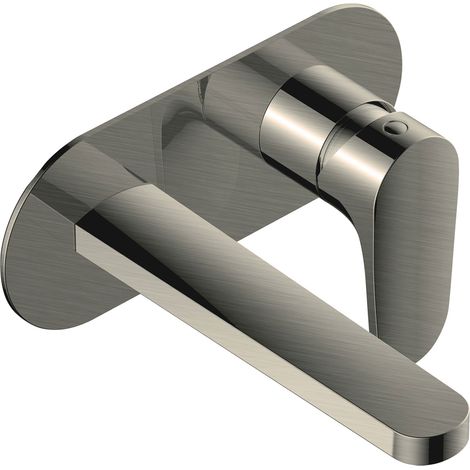 RAK Portofino Wall Mounted Basin Mixer Tap with Back Plate - Brushed Nickel (1/2)