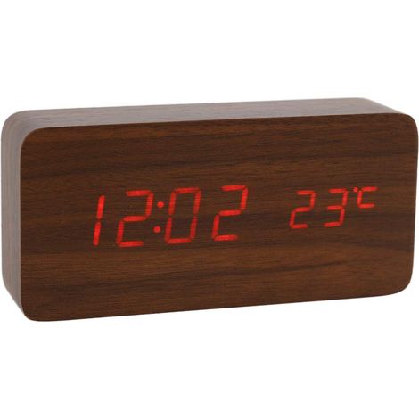 Horloge Numérique en Bois Réveil à LED Multifonctions avec Affichage De L'heure/De La Date/De La Température Et Commande Vocale pour Le Voyage à Domicile (1/4)