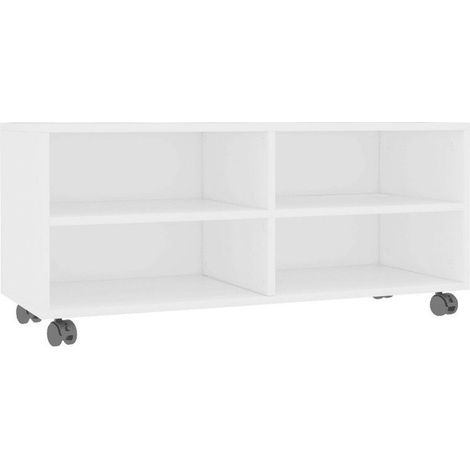 Meuble TV 4 compartiments bois blanc Reaza 90cm (1/3)