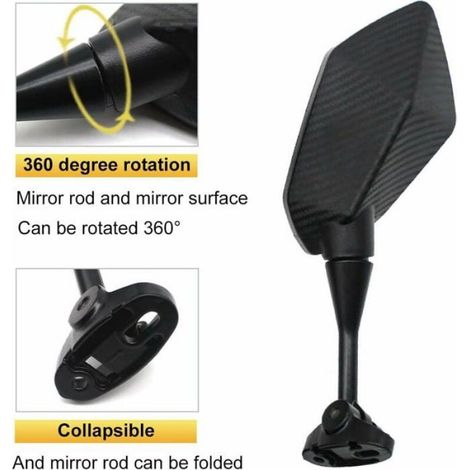 Rétroviseur Moto - Miroir Convexe Rotatif 360 Degrés - Compatible Toutes Motocyclettes - ABS - Lot de 2 (1/4)
