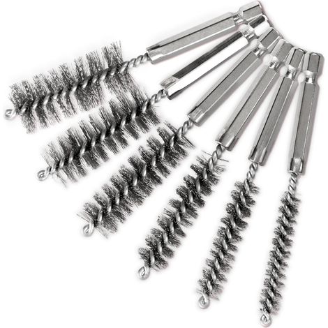 6PCS Copper Pipe Cleaner,  304 Stainless Steel Boring Brush,  Twisted Wire Drilling Brush,  1/4 Inch S2 Hex Steel Handle (1/5)