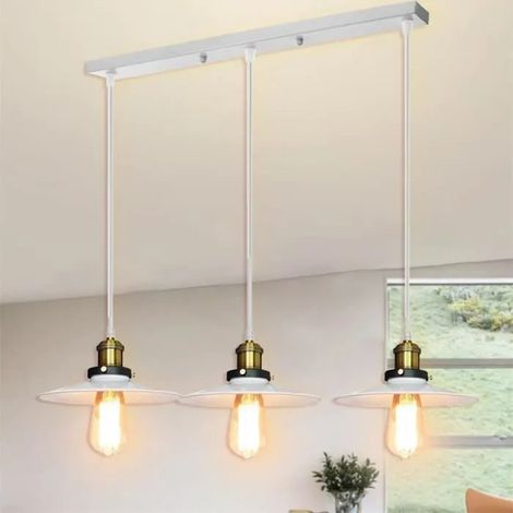 U-Do 3 Têtes Lustre Suspension Luminaire en Fer Blanc Vintage 22cm Lampe de Plafonde Brillant Lustre pour Cuisine Salon· (1/4)