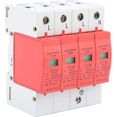 Parafoudre Domestique 4P 40-80KA Dispositif de Protection de Basse Tension sur Rail DIN, Dispositif de Protection Contre Les Surtensions 385V AC (1/5)