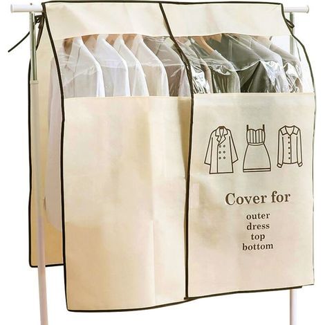 Pair Housse Protège Housses de Vêtements 120 × 120cm Beige Housse de Anti-Poussière Protection Portant Universelle Garment Covers pour Tringle