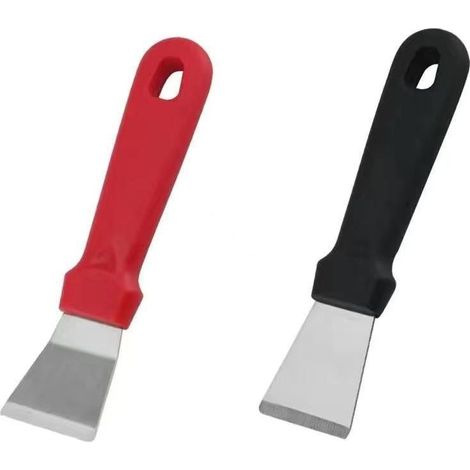 2 Raclette de nettoyage, Acier inoxydable, Manche plastique antidérapant, Pour vitres et plaques (1/4)