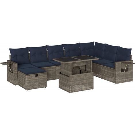 9-teiliges Gartensofa-Set mit Kissen, grau, Polyrattan vidaXL (1/5)