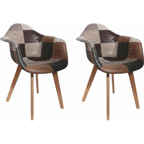 Fauteuil convertible effet cuir marron – Dimensions 62x59x84 cm – Assise confortable en imitation cuir – Patchwork moderne