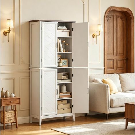 Buffet de cuisine 76x40x178,5 cm en MDF blanc, avec rangement moderne pour salle à manger FloraGrace (1/5)