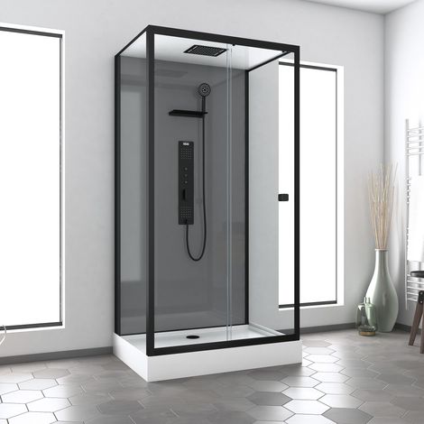 Cabina de Ducha Hidromasaje 110x80x215 cm - Gris y Perfiles Negro Mate - GREY STYLE (1/5)