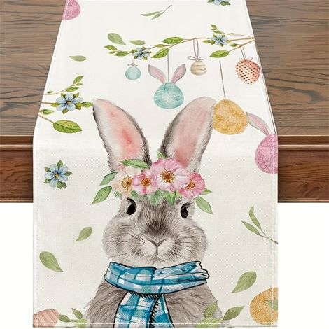 Chemise De Table - Fleur Lapin Oeufs De Paques - Pour Decoration De Table De Cuisine Ou Salle A Manger - Usage Interieur Et Exterieur - 33 X 183 Cm - 1 Piece (1/5)