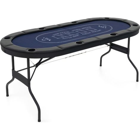 Table de poker pliable 182 x 82 x 75 cm pour 8 joueurs surface feutre luxe rebords rembourrés en bleu