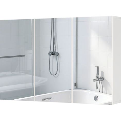 Armoire miroir salle de bain 3 portes fixe murale blanc panneau aggloméré 90x15,5x60 cm