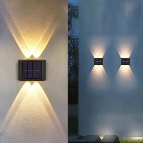 Applique Murale Extérieures Solaires IP65 Étanche Noire Lampe Murale Solaire Exterieur Jardin Eclairage Mural Solaires LED Up & Down Clôture Cour Véranda Patio Balcon (Lumière Chaude,1 (1/5)