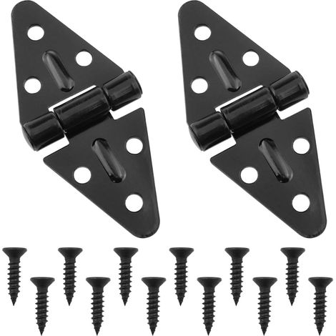 Lot de 4 charnières triangulaires noires en fer, encastrées, avec 12 vis, pour meubles et boîtes en bois, armoires, fenêtres, penderies (1/5)