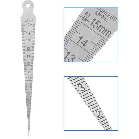 1 jauge d'épaisseur conique en acier inoxydable pour soudage, outil d'inspection de trous 0-15 mm (1/5)