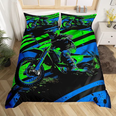 Enfants Dirt Bike Housse de Couette 220x240cm, Sports Extrêmes Parure de Lit Garçons Filles Racing Motocross Ensemble de literie Moto Adolescents Literie Set avec 2 taies d'oreiller (1/5)