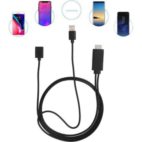 Adaptateur USB Vers HDMI - 2 En 1 - Résolution 1080p - Pour iPhone Android - Câble Intégré 1 M - Noir (1/4)
