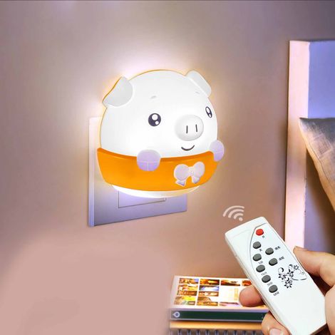 Veilleuse rechargeable 2,5 W avec télécommande, douille lumineuse de chevet, lampe de table pour l'allaitement, veilleuse avec protection des yeux, design en forme de cochon, modèle rechargeable avec (1/5)