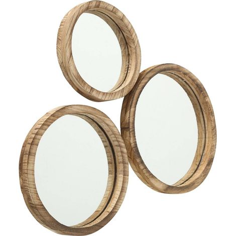 Ensemble de miroirs ronds en bois de palownia, lot de 3 – Diamètres 25/30/35 cm – Système de suspension pour montage facile – Wadiga