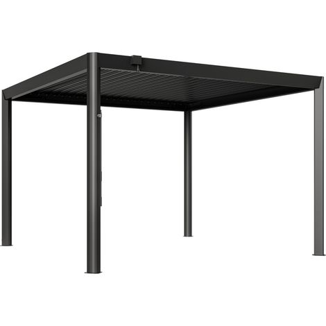 PRIMEYARD Pergola 3,5x3,5 m Aluminium Pfosten und Lamellendach aus Stahl - anthrazitfarbene Terrassenüberdachung