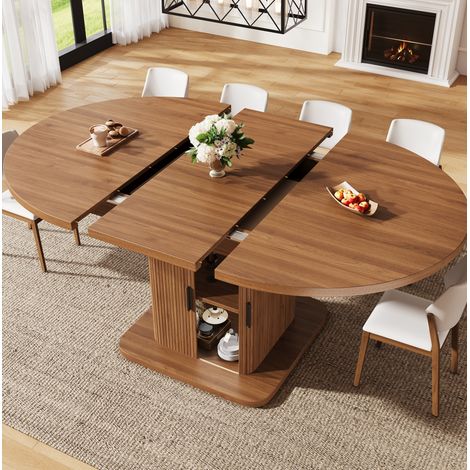 Tavolo da pranzo ovale allungabile 110-149,8 cm con contenitore, ante scorrevoli, MDF e metallo - naturale (1/5)
