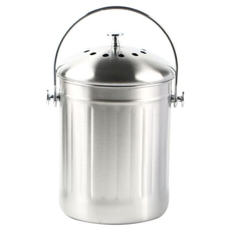 Seau compost inodore en acier inoxydable – Couvercle dôme – Filtre à charbon actif double couche – Résistant à la rouille et aux fissures (1/4)