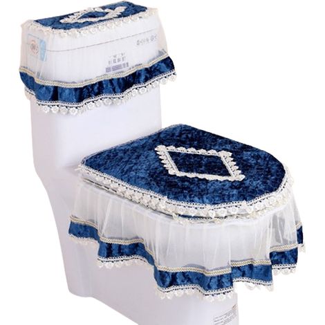 3pcs Ensemble de couverture pour siège et réservoir, dentelle, élastique, fermeture éclair, salle de bain (1/5)