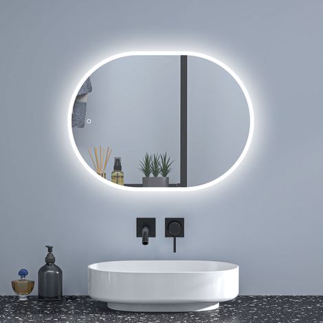 Oval LED Bathroom Mirror Anti Fog White Light Touch Sensor Vertical Horizontal Wall Mounted 800x600mm (1/5)