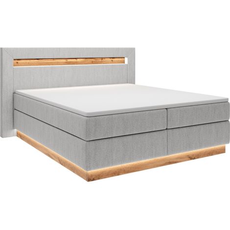 Selsey Oski - Doppelbett, Boxspringbett mit Topper, Beleuchtung und Samtbezug in Hellgrau, 140x200 cm (1/4)