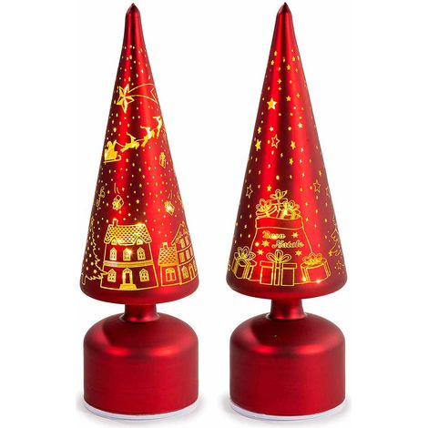 Lampade ad albero di Natale girevole in vetro decorato con scene natalizie e luci LED e movimento, set da 2 pezzi, Ø 9 cm x 31 H