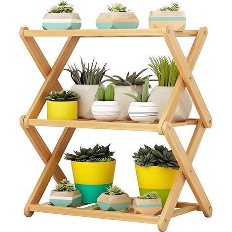 Étagère pliable à 3 niveaux en bois pour pot de fleurs, support de rangement polyvalent pour la maison, le salon, le balcon, la terrasse,50cm