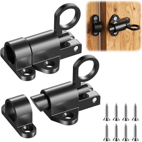 Set mit 2 Federriegel-Türriegeln, Metalltürschlössern, selbstverriegelnden Türriegeln, Türriegeln und -bolzen für Schranktüren, Gartentore, Tierkäfige (1/5)