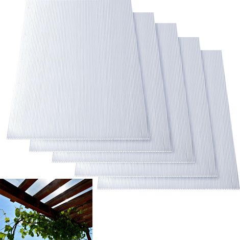 TolleTour 8 mm Plaque polycarbonate alvéolaire transparente 121 x 60,5 cm, lot de 5 panneaux pour serre, toiture et abri de terrasse (1/5)