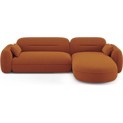 Canapé d'angle droit modulable 4 places en velours terracotta (1/5)