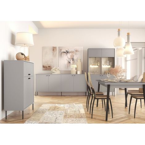 Sala da pranzo completa ISIS: Credenza, Buffetto, Vetrina e Tavolo Estensibile.